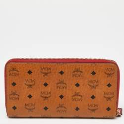 MCM Black/Cognac Visetos Coated Canvas Zip Around Wallet
