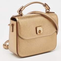 MCM Bronze Leather Turnlock Flap Top Handle Bag