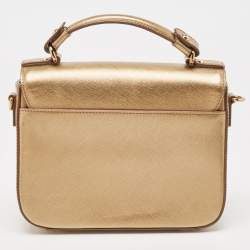 MCM Bronze Leather Turnlock Flap Top Handle Bag