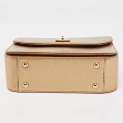 MCM Bronze Leather Turnlock Flap Top Handle Bag
