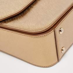 MCM Bronze Leather Turnlock Flap Top Handle Bag