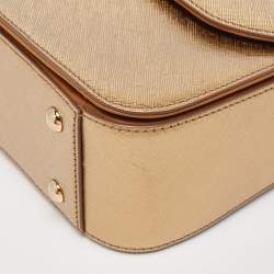 MCM Bronze Leather Turnlock Flap Top Handle Bag