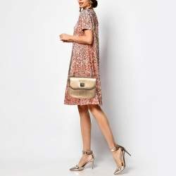 MCM Bronze Leather Turnlock Flap Top Handle Bag