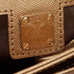 MCM Bronze Leather Turnlock Flap Top Handle Bag
