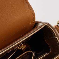 MCM Bronze Leather Turnlock Flap Top Handle Bag