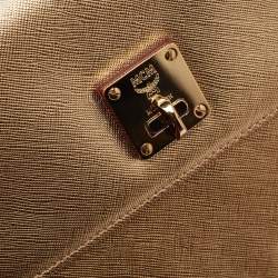 MCM Bronze Leather Turnlock Flap Top Handle Bag