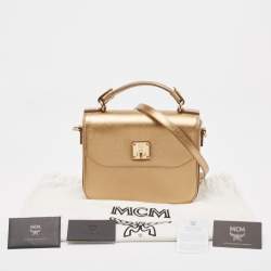 MCM Bronze Leather Turnlock Flap Top Handle Bag