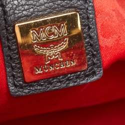 MCM Black Leather Vintage Studded Logo Motifs Boston Bag