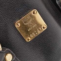 MCM Black Leather Vintage Studded Logo Motifs Boston Bag