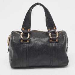 MCM Black Leather Vintage Studded Logo Motifs Boston Bag