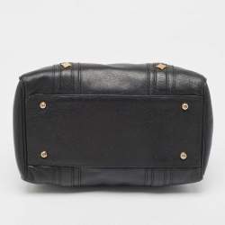 MCM Black Leather Vintage Studded Logo Motifs Boston Bag