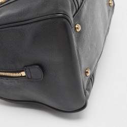 MCM Black Leather Vintage Studded Logo Motifs Boston Bag