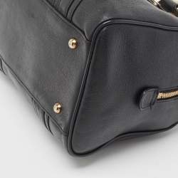 MCM Black Leather Vintage Studded Logo Motifs Boston Bag