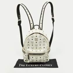 MCM White/Black Visetos Coated Canvas Small Studs Stark Backpack