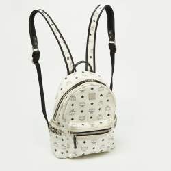 MCM White/Black Visetos Coated Canvas Small Studs Stark Backpack