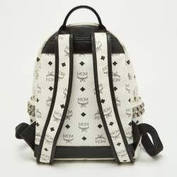 MCM White/Black Visetos Coated Canvas Small Studs Stark Backpack
