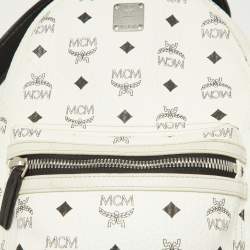 MCM White/Black Visetos Coated Canvas Small Studs Stark Backpack