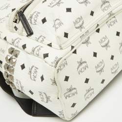 MCM White/Black Visetos Coated Canvas Small Studs Stark Backpack