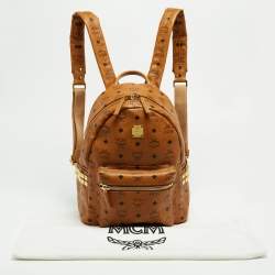 MCM Cognac Visetos Coated Canvas Small Studs Stark Backpack