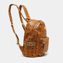MCM Cognac Visetos Coated Canvas Small Studs Stark Backpack