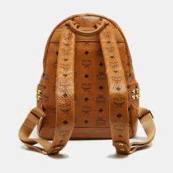 MCM Cognac Visetos Coated Canvas Small Studs Stark Backpack