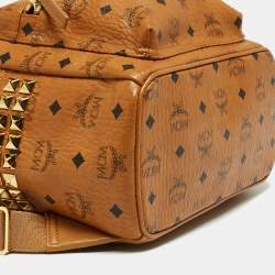 MCM Cognac Visetos Coated Canvas Small Studs Stark Backpack