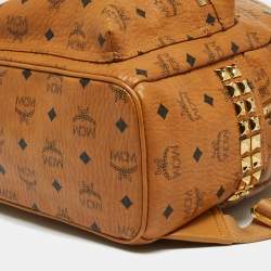 MCM Cognac Visetos Coated Canvas Small Studs Stark Backpack
