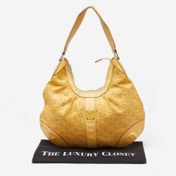 MCM Yellow Visetos Coated Canvas and Leather Hobo