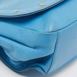 Pre Owned MCM Blue Leather Studded Flap Hobo