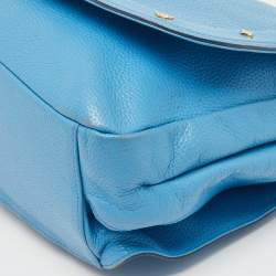 Pre Owned MCM Blue Leather Studded Flap Hobo