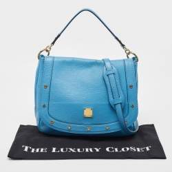 Pre Owned MCM Blue Leather Studded Flap Hobo