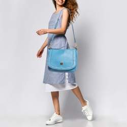 Pre Owned MCM Blue Leather Studded Flap Hobo