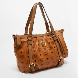 MCM Tan Visetos Coated Canvas and Leather Zipped Shoulder Bag