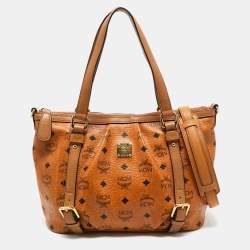 MCM Tan Visetos Coated Canvas and Leather Zipped Shoulder Bag