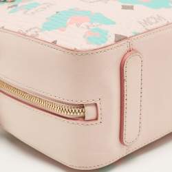MCM Pink Visetos Coated Canvas and Leather Mini Half Moon Crossbody Bag