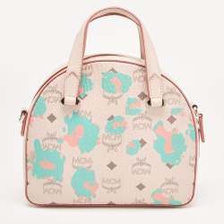 MCM Pink Visetos Coated Canvas and Leather Mini Half Moon Crossbody Bag