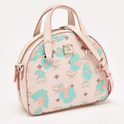 MCM Pink Visetos Coated Canvas and Leather Mini Half Moon Crossbody Bag