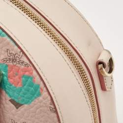 MCM Pink Visetos Coated Canvas and Leather Mini Half Moon Crossbody Bag