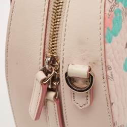 MCM Pink Visetos Coated Canvas and Leather Mini Half Moon Crossbody Bag