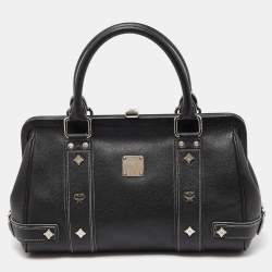 MCM Black Leather Studded Frame Bag