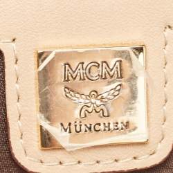 MCM Two Tone Beige Visetos Coated Canvas and Leather Drawstring Tote