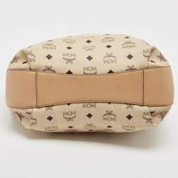 MCM Two Tone Beige Visetos Coated Canvas and Leather Drawstring Tote