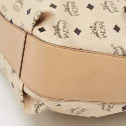 MCM Two Tone Beige Visetos Coated Canvas and Leather Drawstring Tote