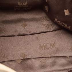 MCM Two Tone Beige Visetos Coated Canvas and Leather Drawstring Tote