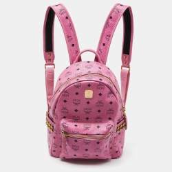 MCM Pink Visetos Coated Canvas Small Studs Stark Backpack