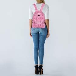 MCM Pink Visetos Coated Canvas Small Studs Stark Backpack