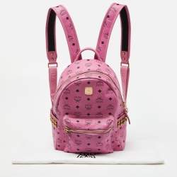 MCM Pink Visetos Coated Canvas Small Studs Stark Backpack