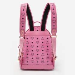 MCM Pink Visetos Coated Canvas Small Studs Stark Backpack
