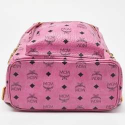 MCM Pink Visetos Coated Canvas Small Studs Stark Backpack