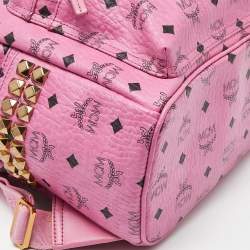 MCM Pink Visetos Coated Canvas Small Studs Stark Backpack